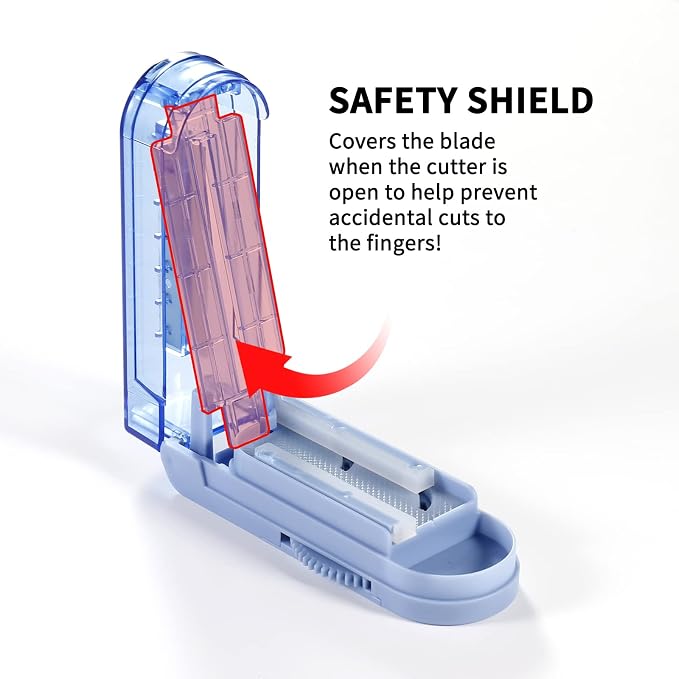 Multiple Pill Splitter, Adjustable Pill Cutter, Stainless Steel Cutting Blade & Blade Guard, with Accurate Pill Alignment, for Cutting Small Pills or Large Pills in Half (Blue)