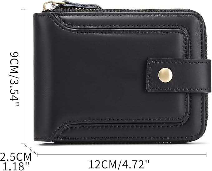 GOIACII Zipper Wallet for Men Genuine Leather RFID Blocking Mens Wallet with Zipper Coin Pocket ID Window Zipper Wallets Large Capacity