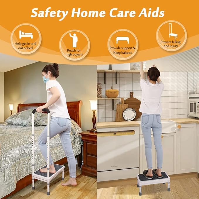 Step Stool with Handle for Elderly Adults, High Beds Steps Heavy Duty Metal Stepping Stool Mobility Aids Stand Assist, Medical Adjustable Bariatric Step Stool for Kitchen, Bedside, SUV, Bath - 400 lbs