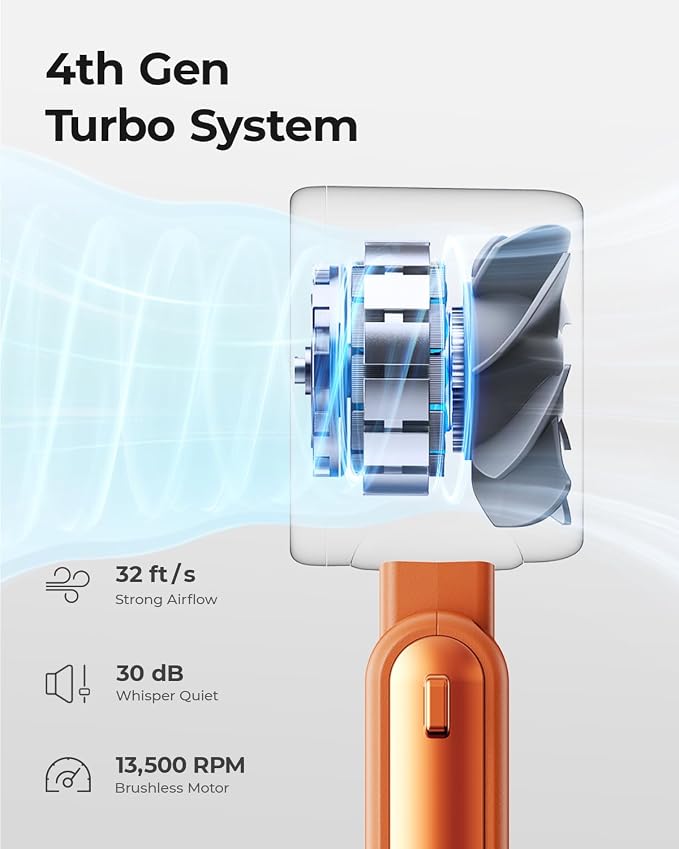 Portable Handheld Turbo Fan - 5 Gear High Speed 4000mAh Rechargeable Mini Personal Hand Fan Blow Cold Air, Battery Operated Travel Essentials, Gifts for Women, Men (Cosmic Orange)