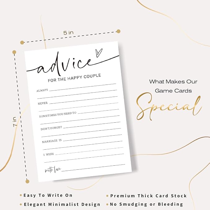 Wedding Shower Games Cards, Advice for the Happy Couple, Bridal Shower Games 25 Guests, Engagement Party Wedding Games for Guests, Minimalist White Wedding Party Supplies - A10