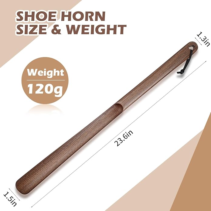 muso wood Wooden Shoe Horn, Walnut Shoe Horn Long Handle for Seniors, 23.6 Inches Shoehorn for Seniors and Pregnant Women