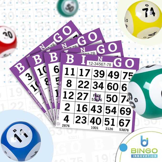 Bingo Paper Sheets – 1 Face, 4" x 4" – Pack of 500 Disposable Single-Use Bingo Cards – Recyclable Dauber Paper for Seniors, Adults & Community Events (Purple)