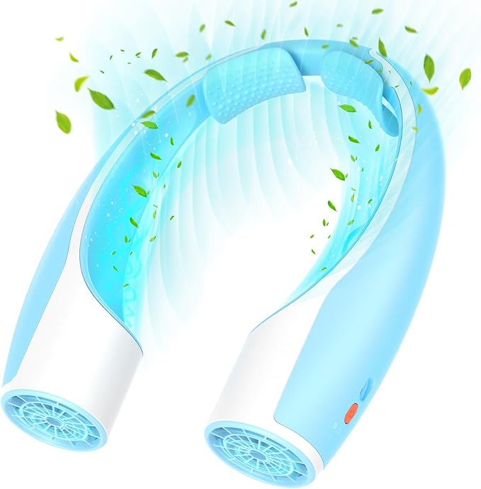 Rohent Neck Fan Portable for Cooling: Powerful High Speed Battery - Blue | Operated Fan 4 Speeds Long Battery Life - Lightweight USB Rechargeable Wearable Fan for Outdoor Indoor