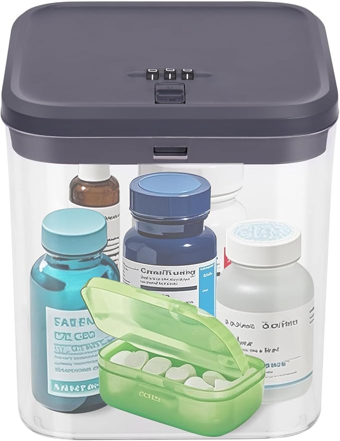 Lock Box for Medicine & Snacks - Childproof Storage Box with Combination Lock, Secure Organizer for Pills, Fridge Food, Phone, Vitamins | Portable Safe for Home, Office, Travel (5.5x5.5x6.3in)