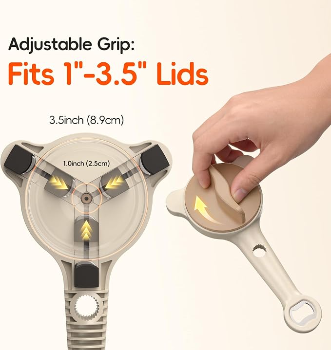 4-In-1Jar Opener,Jar Openers For Seniors,Adjustable Jar Opener Fits 1-3.5 Inch Bottle Caps,Perfect or Arthritis and WeakHands,Works Beer,Sauces,Canned Goods(Included Magnetic Hook) 2Pack