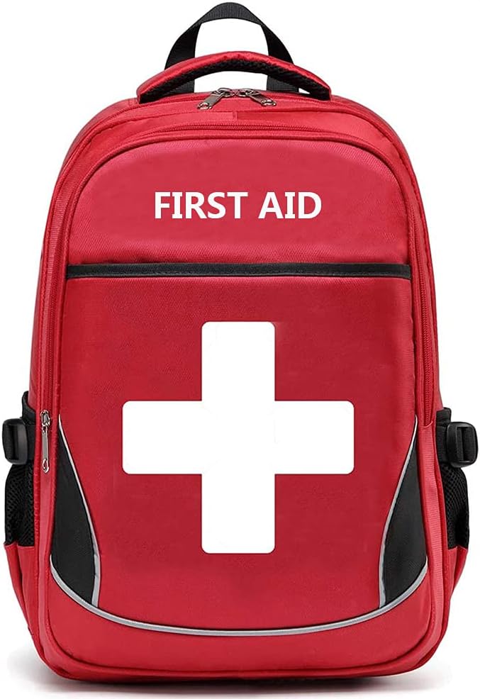 First Aid Bag Empty Red Emergency First Responder Trauma Multi-Pocket Traveling Field Trips Camping Essentials (Red, 1 Piece)