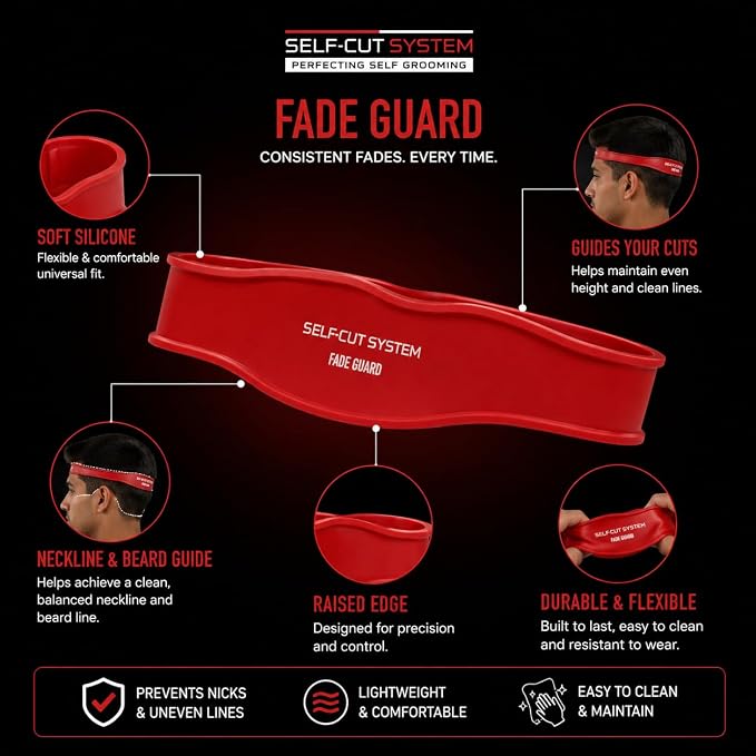 Silicone Haircut Guide for Men – Hands-Free Fade Template for Clippers | DIY Self-Cut Neckline & Taper Shaping Tool