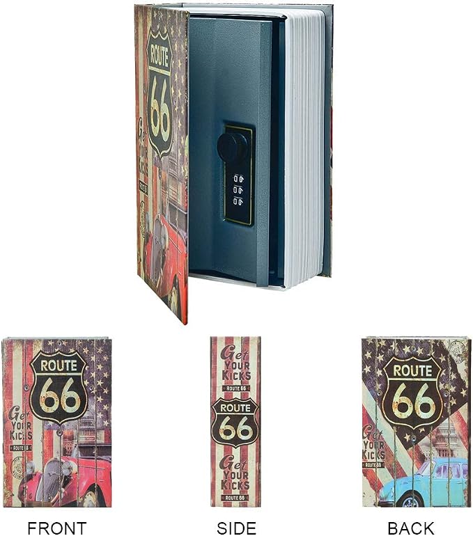Small Sized Diversion Book Safe Storage Box, Dictionary Secret Safe Can with Security Combination Lock/Key, Diversion Book Hidden Safe (Combination, 66 Route)