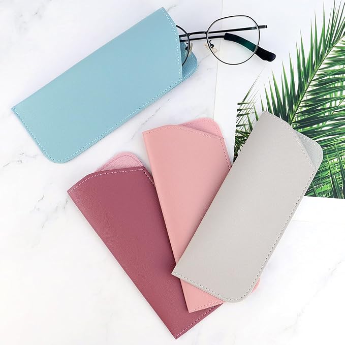 yuntop 4 Pack Soft Leather Glasses Case 7x3 Inch Eyeglasses Pouch Portable PU Leather Glasses Pouch