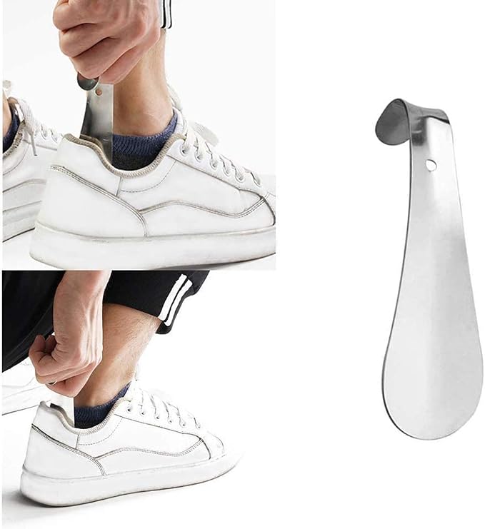 GSHLLO 2 Pcs 5.7 inch Stainless Steel Shoehorn Metal Shoe Horn Shoe Lifting Helper for Men Women