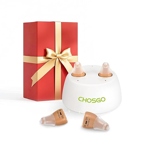 Hearing Aids, Rechargeable Hearing Aids for Seniors Adults with Noise Cancellation,A Pair Completely-in-Canal (CIC) Invisible OTC Hearing Amplifier, Beige
