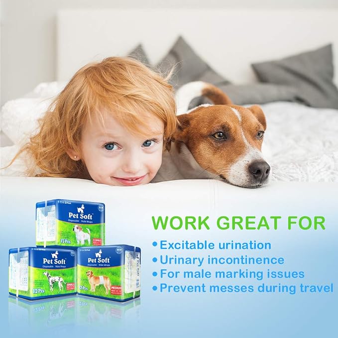 Pet Soft Disposable Male Dog Wraps - Dog Diapers for Male Dogs, Puppy Diapers 72pcs XSmall