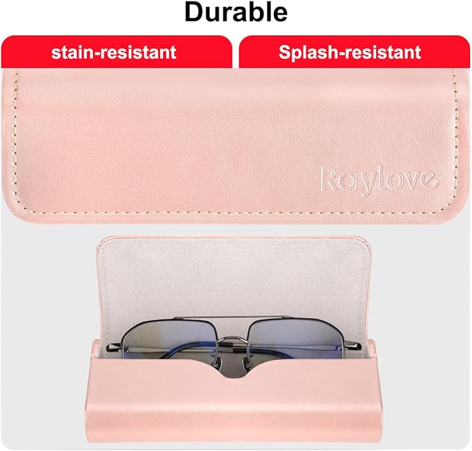 RayLove Hard Shell Glasses Case, Lightweight Leather Eyeglass Case, Travel-Friendly Sunglasses Protector for Men & Women