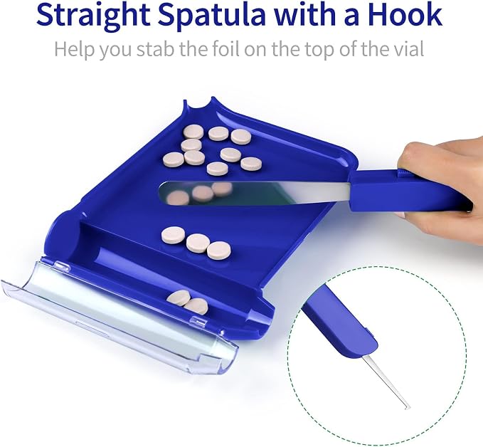 Opret Right Hand Pill Counting Tray with 2 Spatulas, Pill Counter with A Straight Spatula & A L-Spatula for Pharmacy to Count Meds Pills Tablets