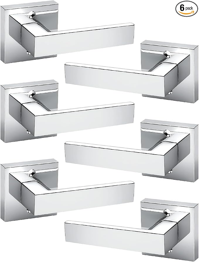 KNOBWELL 6 Pack Dummy Door Handle Closet Doorknob, Polished Chrome No Turning Fake Door Lever, Reversible for Left&Right(One Side Use)