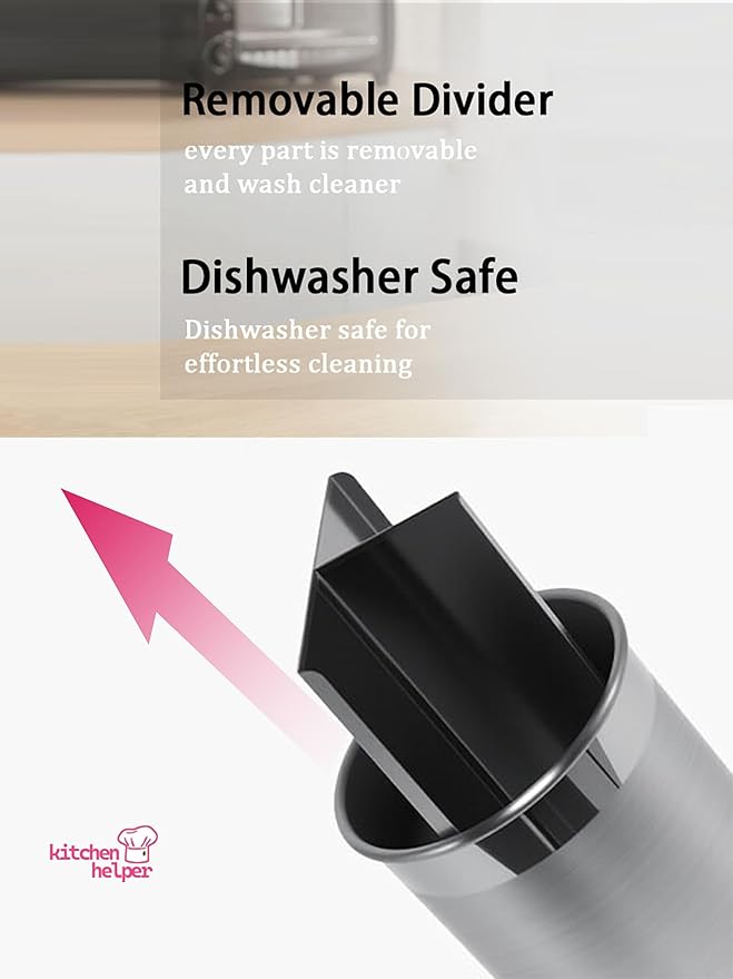 TENGINE Stainless Utensil Holder 360° Rotating 6.5X5.25 Inch Utensil Crocks for Kitchen Counter with Removable Divider Bright
