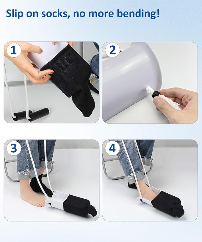 Sock Aids for Putting On Socks, No Bending Flexible Sock Aid Device with Shoe Horn Long-Handle Sock Removal for Seniors/Disabled, Easy On and Off Sock Helpers (Basic)