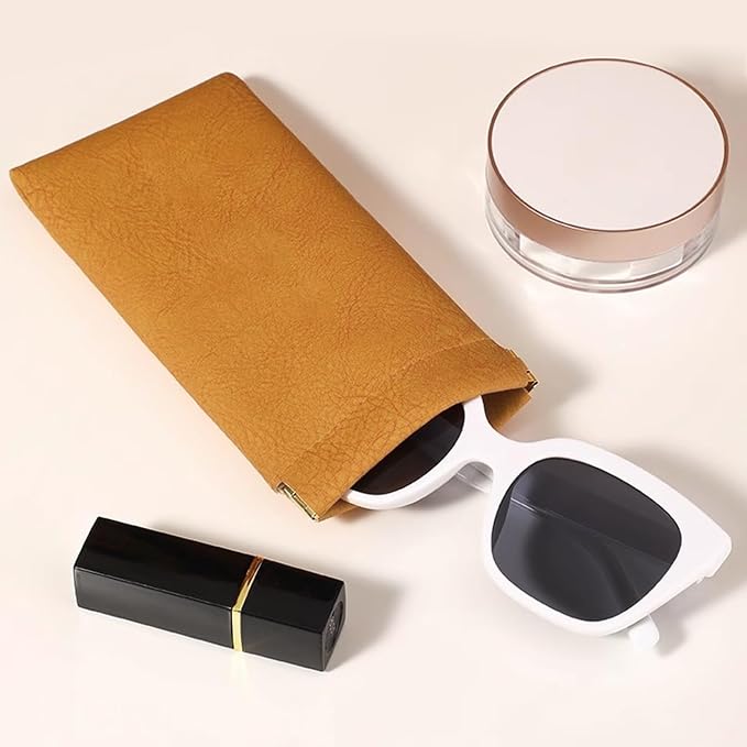 Glasses Cases Soft, Leather Eyeglasses Cases, Squeeze Top Portable Sunglasses Case, PU Glasses Pouch for Men Women