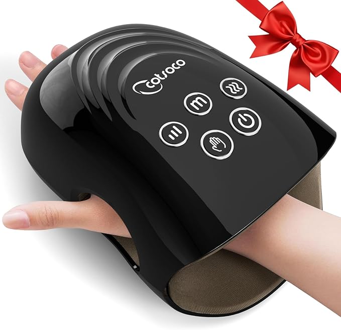 cotsoco Upgraded Hand Massager - 3Massage Sizes, Cordless Hand Massager with Heat & Compression for Arthritis and Carpal Tunnel, Gift for Men Women Family Friends, Relaxation at Home, Office, Black