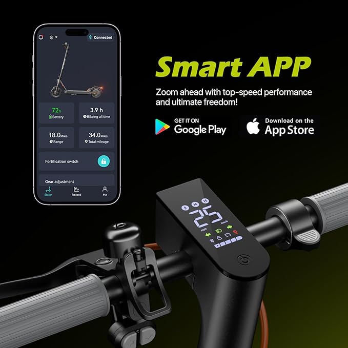 MEGAWHEELS Electric Scooter,Electric Scooter Adults with Suspension,10in Pneumatic Tires,350W Motor,19 Miles Long Range,15.5 Mph,E Scooter with Smart APP Control for Commuting, Outdoor, Short Travel