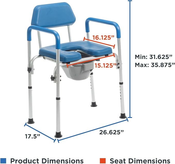 Journey SoftSecure 3-in-1 Commode Chair - 3-in-1 Bathroom Chair with Microban - Bedside Commode Chair for Toilet with Arms & Pail - Elevated Toilet Seat & Shower Chair - Raised Toilet Seat