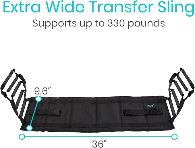 Vive Transfer Sling - Padded Assist Gait Belt - Heavy Duty Patient Lift with Straps - Mobility Standing and Lifting Aid for Disabled, Elderly, Seniors, Injured - Safely Move from Bed and Wheelchair