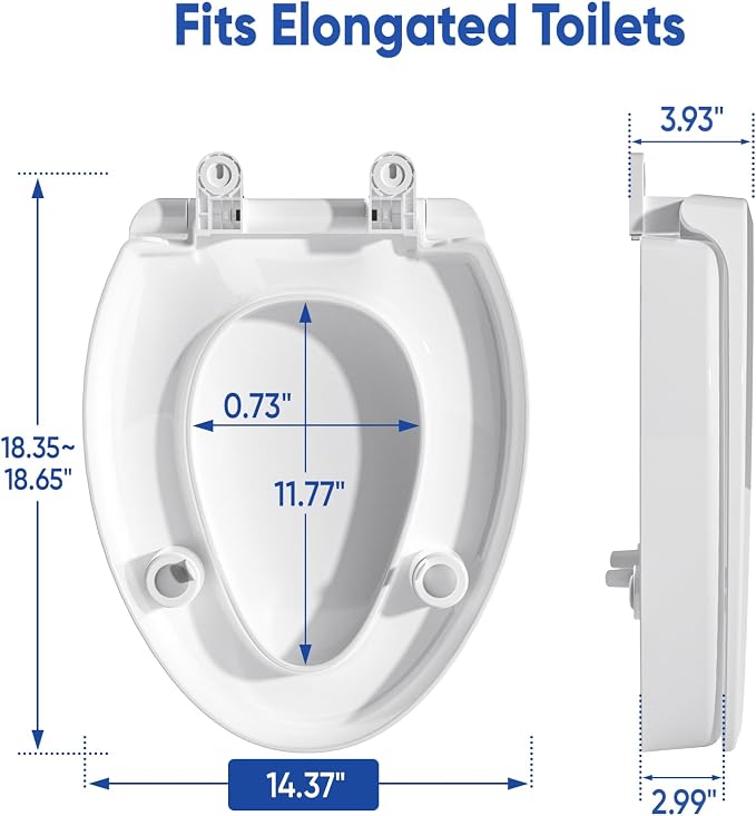 SAMODRA Elongated Raised Toilet Seat Riser, White | 3 Inch High Elevated Toilet Seat for Seniors, Soft Close, Non-slip Bumpers , Easy Install & Clean