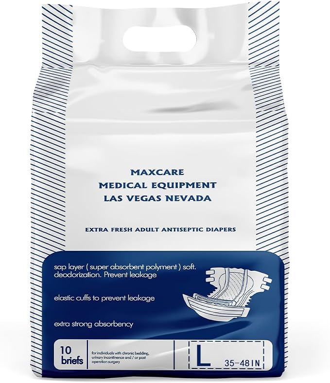 Home By Jackie Adult Diapers with Tabs - Unisex Disposable Incontinence Briefs for Women & Men, Heavy Absorbency Overnight Briefs, Elderly Incontinence Product, 10 Count Side: L (Large)