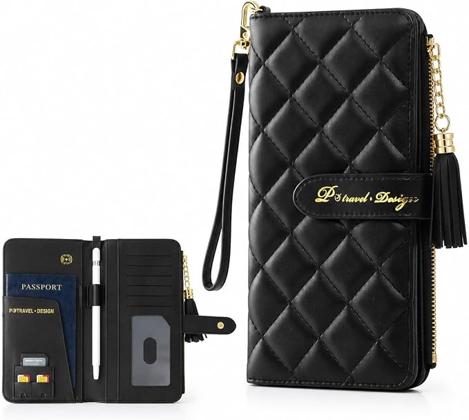Passport Holder for Travel,Leather Passport Wallet,Travel Document Organizer with AirTag Slot,RFID Blocking With Credit Cards Case,Zippered Coins Pocket and Cash Slot for Women Men