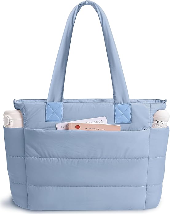 Puffer Tote Bag for Women Quilted Nurse Bag Lightweight Work Bag for Teacher Travel Handbag with Multiple Pockets