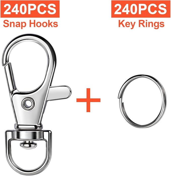 LEOBRO 480PCS Lobster Claw Clasps and Key Rings, Keychain Making Kit - 240PCS Keychain Clips and 240PCS Key Chain Ring, Split Rings, for Key Chains, Crafts, Lanyard, Key, Jewelry Making