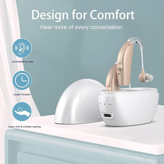 Hearing Aids for Seniors with Hearing Loss, Rechargeable Hearing Amplifiers with Noise Cancelling and Volume Control for Adults Women Men, Behind-The-Ear Hearing Aid