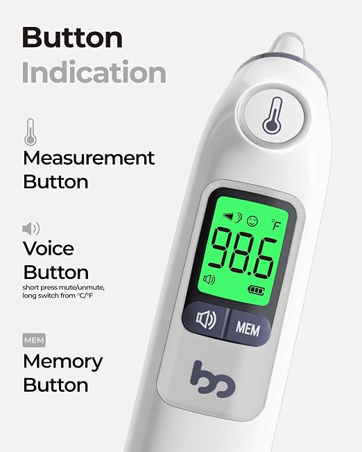 femometer Digital Ear Thermometer for Adults and Kids, with Storage Case | Highly Accurate, 1s Fast Reading, Silent Mode, 30 Memory Recall, 3-Color Fever Alarm, 21 Disposable Probe Covers