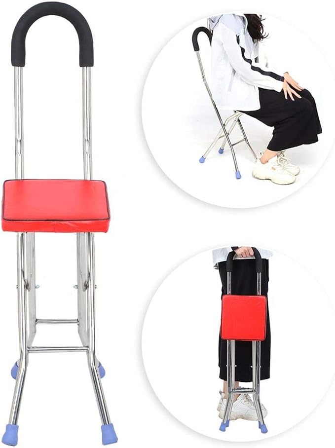 Folding Canes with Seat Crutch Chair 330 Lbs Capacity, Heavy Duty Stainless Steel Cane Chair with 4 Legs, Anti-Slip Seat Cane, Lightweight Walking Stick for Seniors Elderly