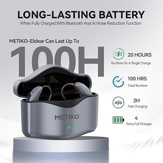 METIKO-Elclear 64-Channel Hearing Aids with AI Noise Cancellation, APP-Control, Rechargeable OTC Hearing Aid Ultralight Invisible for Seniors Adults, Silver