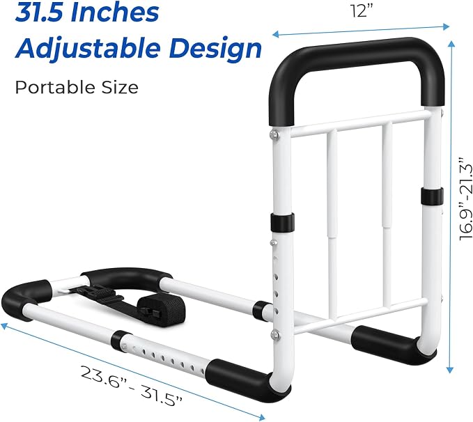 Bed Rails for Elderly Adults Safety - ASTM Approved Adjustable Bed Cane with Non-Slip Ergonomic Handle & Storage Pocket, Bed Railings for Seniors Support 350 LBS, Tool-Free