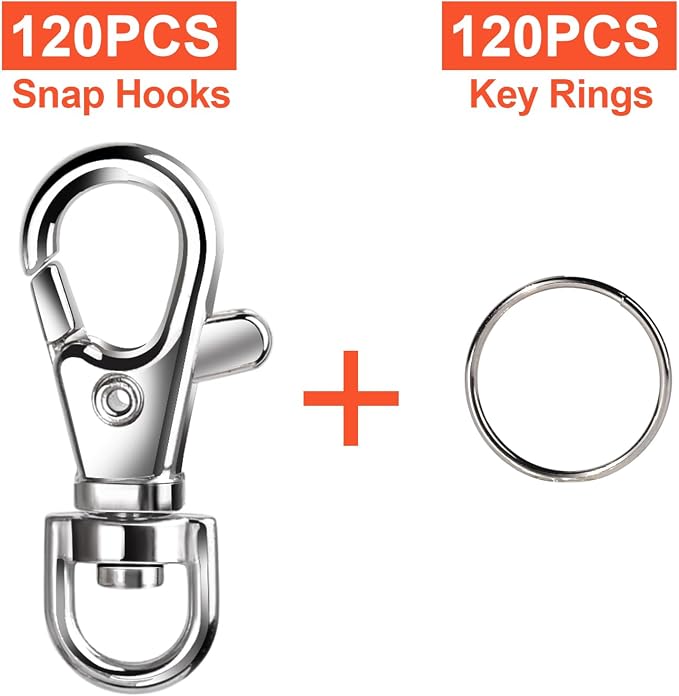LEOBRO 240PCS Lobster Claw Clasps and Key Rings, Keychain Making Kit, 120PCS Keychain Clips and 120PCS Key Chain Ring, for Keychains, Lanyard, Jewelry Making, Art Crafts, Silver