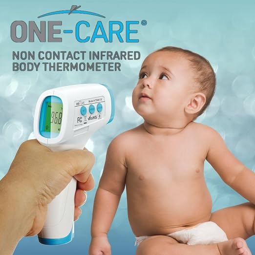 ONE-CARE Infrared Thermometer HTD8818A, Non-Contact, Forehead & Room | Homedics Thermometer, High Accuracy, Fast Reading, Body & Room Temp, Newborn Baby to Adult, Fever Alarm, Large Display