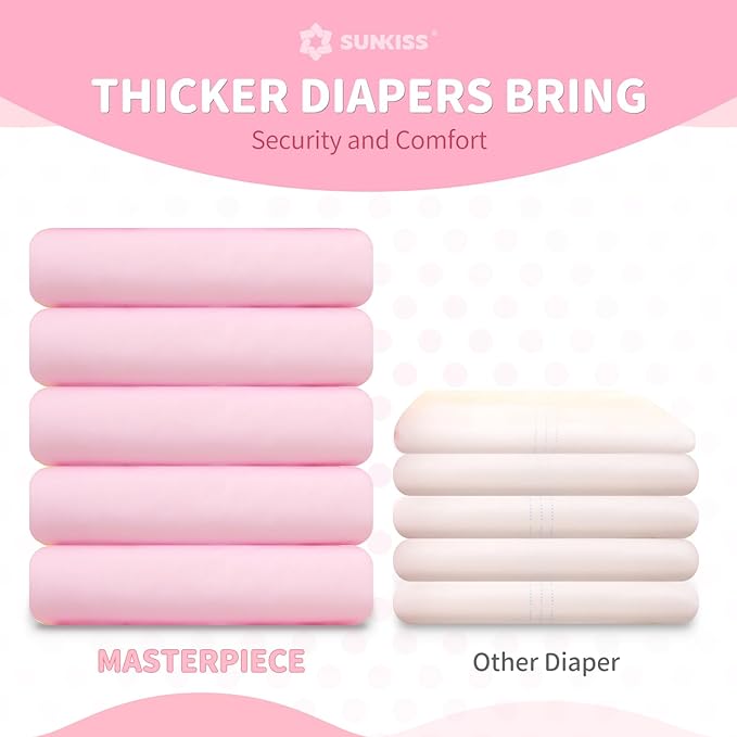 SUNKISS Masterpiece Adult Diapers with Tabs, Unisex Disposable Incontinence Briefs for Women and Men, Odor Control, Pink, Small/Medium, Previously M, 40 Count (4 Packs of 10)