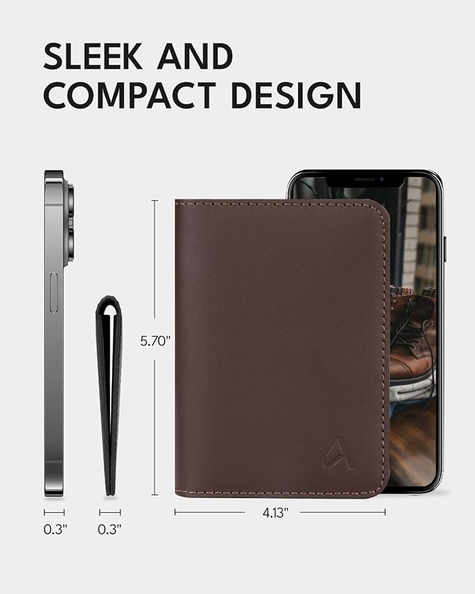 ALLIVE Passport Holder for Travel, Genuine Leather Passport Holder Women Men,Passport Cover,Travel Wallet Must Haves Airport Essentials Travel Gifts Brown