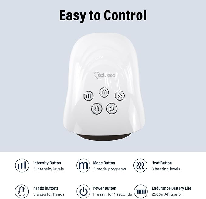 cotsoco Hand Massager - 3Massage Sizes, Cordless Hand Massager with Heat & Compression for Arthritis and Carpal Tunnel, Gift for Men Women Family Friends, Relaxation at Home, Office, Outdoors, White
