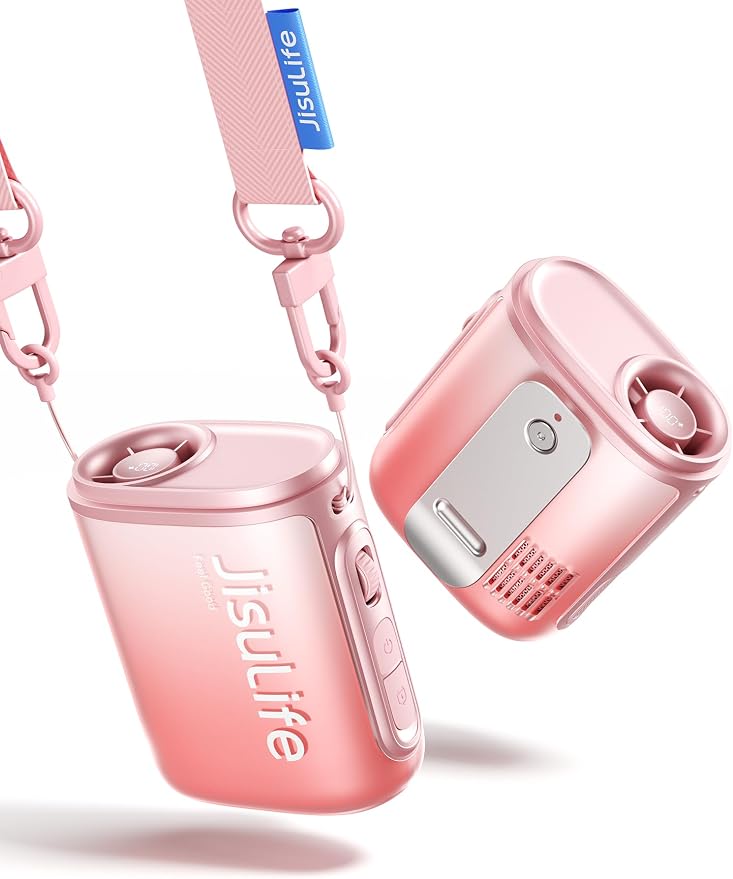 JISULIFE Portable Neck Fan 100 Speeds 40000RPM, Wearable Waist Clip on Fan | 16H Runtime, 4500mAh USB Rechargeable & LED, Personal Mini Cooling Fan, Gift for Women Outdoor/Travel/Camping/Vacation-Pink