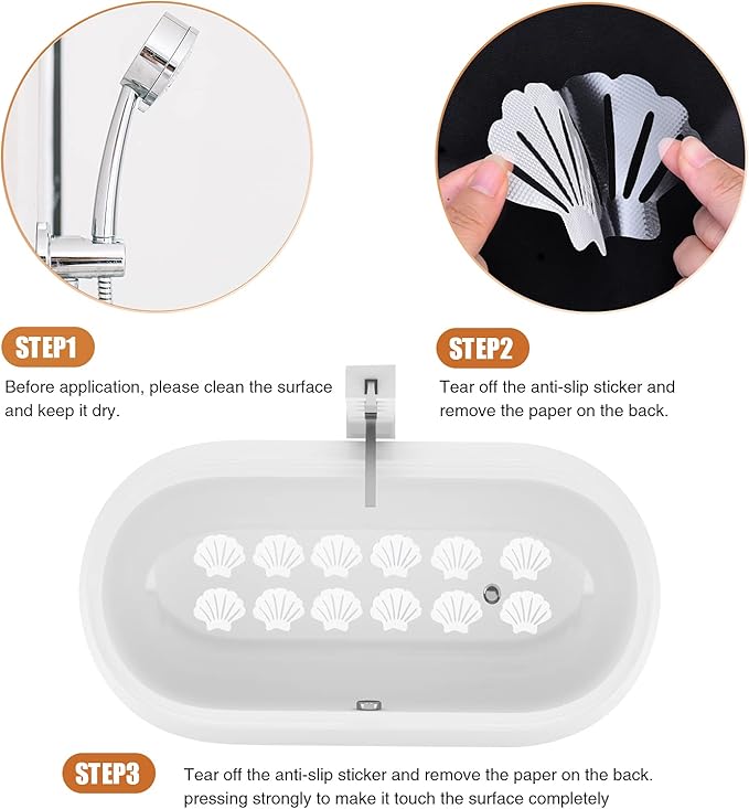 Non-Slip Bathtub Stickers, 24 PCS Shell Safety Bathroom Tubs Showers Treads Adhesive Decals Scraper (White)