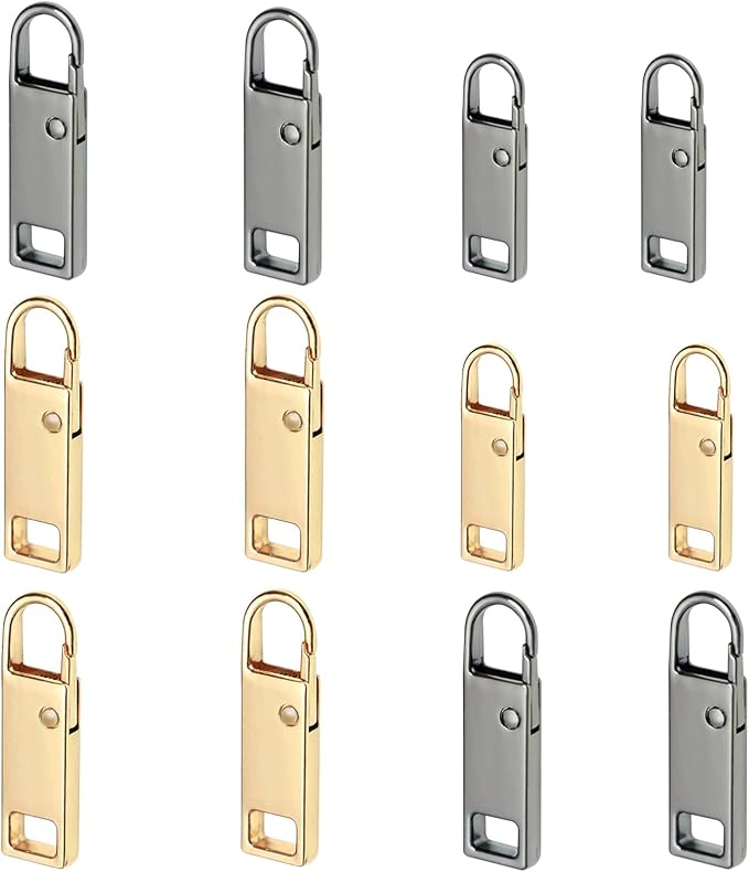 Urmspst Zipper Pull Replacement (Upgraded), 12Pcs Detachable Zipper Pull Tabs for Luggage Jackets Clothing Backpacks Boots Purse Coat(2Size, 2 Colors, Gold, Brilliant Black)