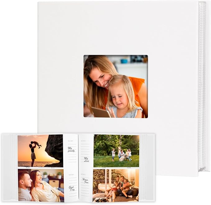 4x6 Photo Album Holds 240 Photos with Writing Space, Leather Cover Picture Book with Front Window for Family Wedding Baby Travel & Graduation Memories, White