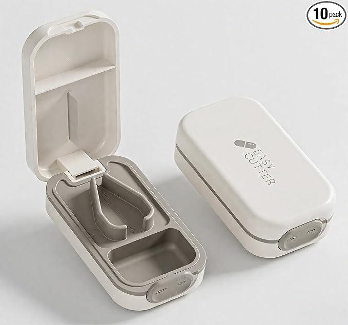Portable Pill Cutter for Small & Large Pills - Precise Pill Splitter for Tiny Tablets, Vitamins & Capsules - Compact Design for Purse, Pocket & Travel - Sharp Blade & Easy Clean (White)