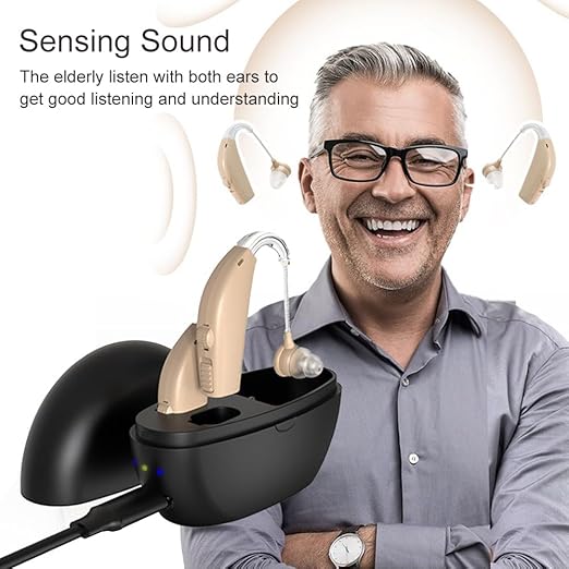 Hearing Aids for Seniors Rechargeable with Noise Cancelling,Behind-The-Ear Severe Hearing Loss Hearing Amplifier,Physical Adjustment Buttons,Up to 25 Hours