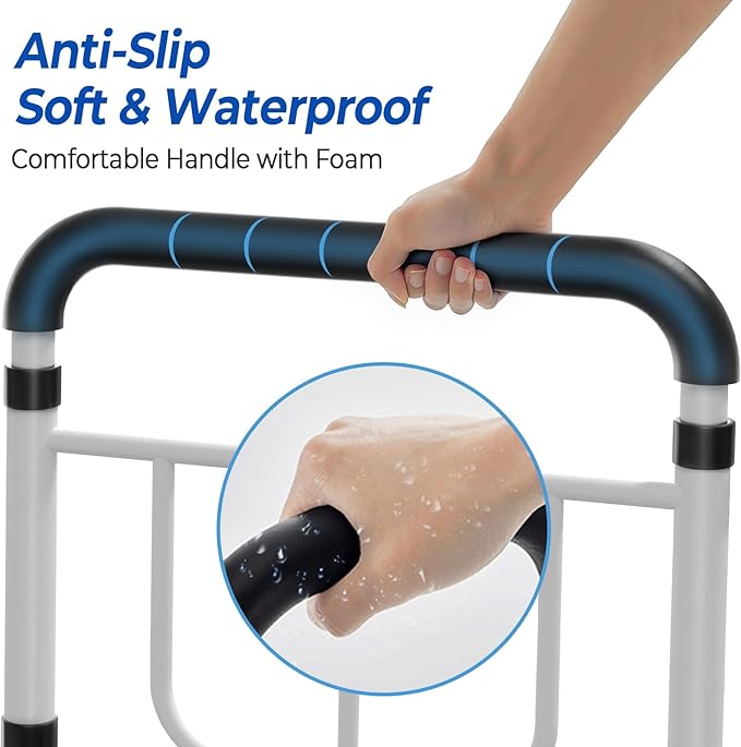 Bed Rails for Elderly Adults Safety - 2026 Upgrade - ASTM Compliant, Adjustable Bed Cane with Non-Slip Ergonomic Handle & Storage Pocket, Bed Railings for Seniors Load 400 LBS, Tool-Free Assembly
