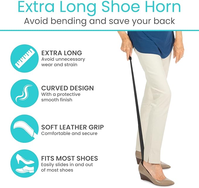 Vive Extra Long Handled Shoe Horn (31.5 Inches)- Metal Shoehorn for Men and Women- Large Standing Reach Assist for Seniors